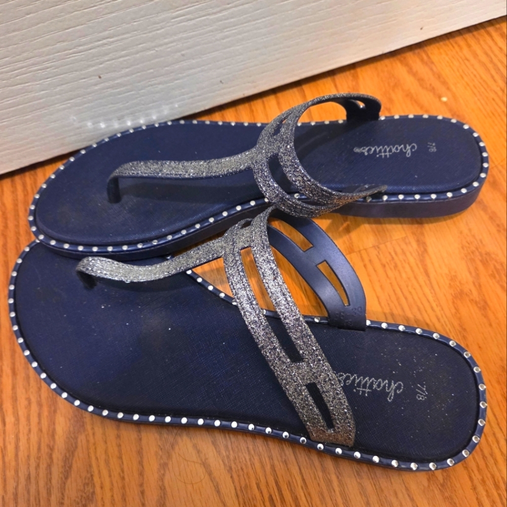 Chatties Blue and Silver Sandals with Sparkly Straps NWOT